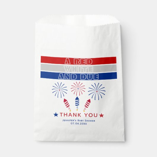 赤い白7月の爆竹の赤ちゃんシャワーの期限4日 フェイバーバッグ (正面)