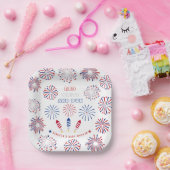 赤い白7月の爆竹の赤ちゃんシャワーの期限4日 ペーパープレート (パーティー)