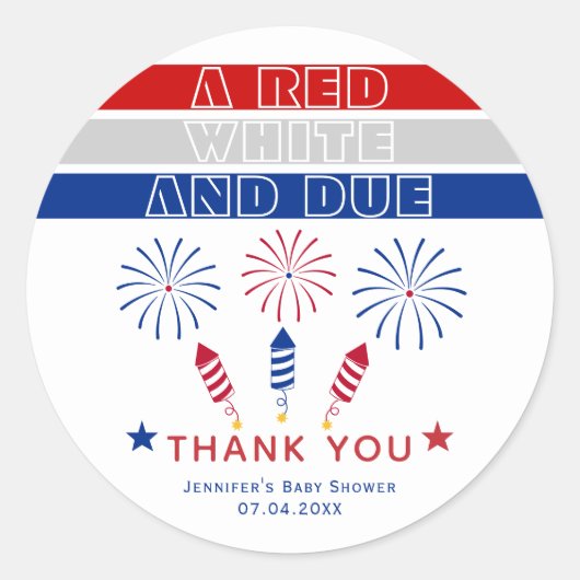 赤い白7月の爆竹の赤ちゃんシャワーの期限4日 ラウンドシール (正面)
