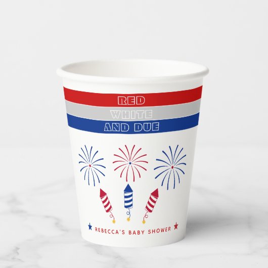 赤い白7月の爆竹の赤ちゃんシャワーの期限4日 紙コップ (正面)