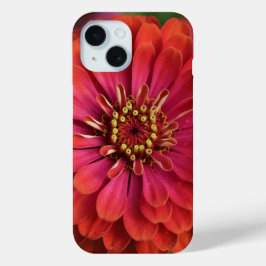 赤い百日草 - 花柄 iPhone 15 カバー