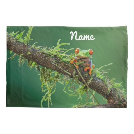 赤い目をしたカエルのクローズアップ 枕カバー (裏面)