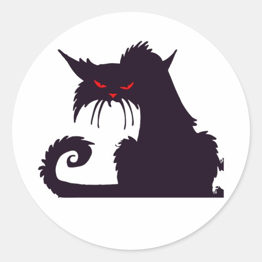 赤い目をした邪悪な黒猫のシルエット ラウンドシール (正面)