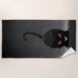 赤い目をした黒猫 - ダークミニマルアート ビーチタオル