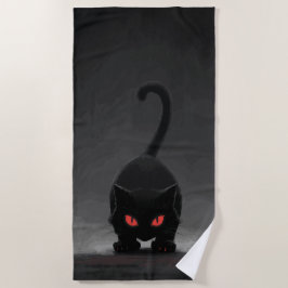 赤い目をした黒猫 - ダークミニマルアート ビーチタオル