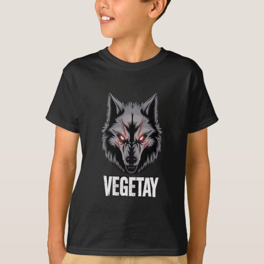赤い目を持つTシャツ白熱［赤熱］光を放つで威嚇する狼 Tシャツ (正面)