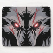 赤い目を白熱［赤熱］光を放つ持つ威嚇する狼 マウスパッド (正面)