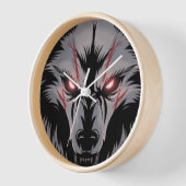 赤い目を白熱［赤熱］光を放つ持つ威嚇する狼 壁時計 (傾斜)