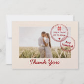 赤い目的地の結婚式のダブル幸せ写真 サンキューカード (正面)