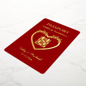 赤い目的地中国のの結婚パスポート 箔招待状 (回転した状態)