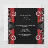 赤い真珠の誕生日パーティブラックシルバーフォト 招待状 (裏面)