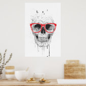 赤い眼鏡のスカル ポスター (キッチン)