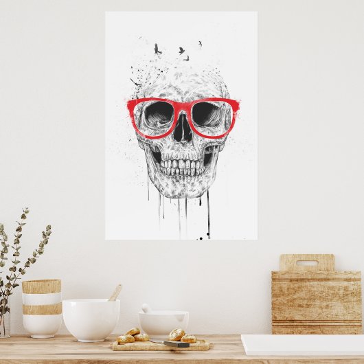 赤い眼鏡のスカル ポスター (キッチン)