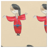 赤い着物のかわいい芸術の日本のな漫画の人形 ファブリック (クローズアップ)