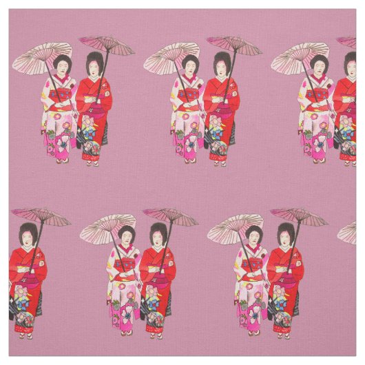 赤い着物のかわいい芸術の日本のな芸者 ファブリック (見本)