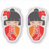 赤い着物のこけし人形 シール (正面)