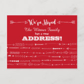 赤い矢モダン印のドードル移動アナウンス 案内ポストカード (正面)