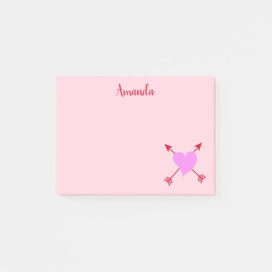 赤い矢印と紫のハートと素敵なピンク ポストイット (正面)