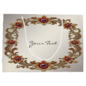 赤い石の付いたゴールドの花模様のフレーム ギフトバッグ (裏面)