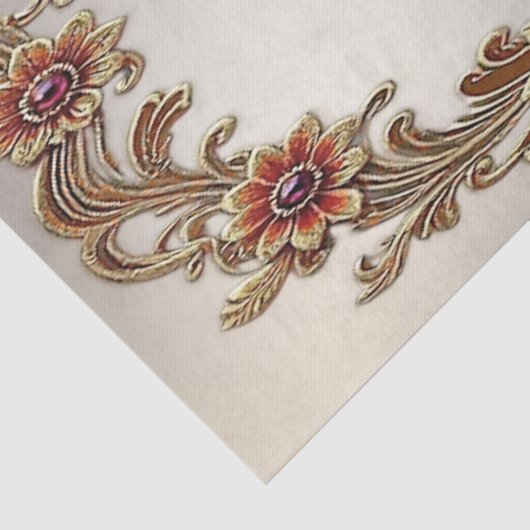 赤い石の付いた金の花模様のフレームのティッシュペーパー 薄葉紙 (詳細)