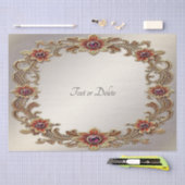 赤い石の付いた金の花模様のフレームのティッシュペーパー 薄葉紙 (クラフト)