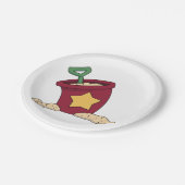 赤い砂のバケツ(星とシャベル) ペーパープレート (アングル)