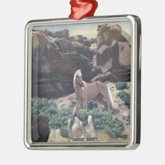 赤い砂漠、WY -捕獲される野生のPalominoの種馬 メタルオーナメント (左)