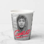 赤い破モダン線の写真の卒業式 紙コップ (裏面)