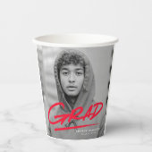 赤い破モダン線の写真の卒業式 紙コップ (正面)