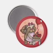 赤い磁石の可愛いテディカップル マグネット (正面/裏面)