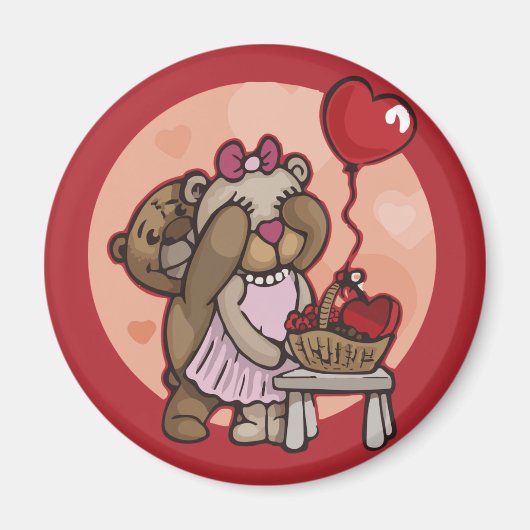 赤い磁石の可愛いテディカップル マグネット (正面)