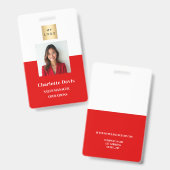 赤い社員証の写真 ID 社内セキュリティ バッジ (正面＆裏面)