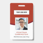 赤い社員証ロゴ写真バーコードバッジ バッジ (正面)
