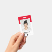 赤い社員証 大きな写真 QR バーコード ロゴ 名前 バッジ (手持ち)