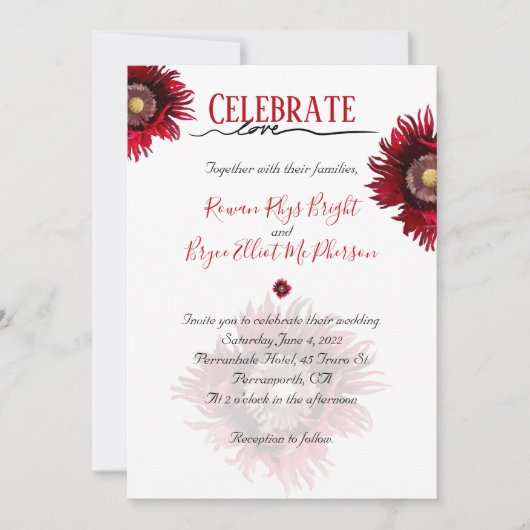 赤い祝ポピーフローラが大好き 招待状 (正面)