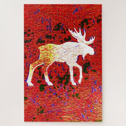 赤い神秘的なムースシルエット ジグソーパズル (縦)