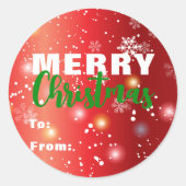 赤い祭りのイルミネーション　ボケ　雪の結晶　メリークリスマス ラウンドシール (正面)