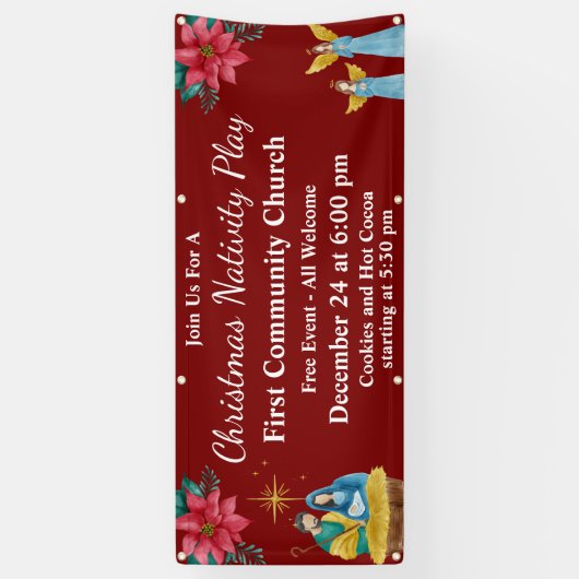 赤い祭りのクリスマス劇　教会イベント 横断幕 (縦)