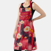 赤い禅デイジーキッチンアートリラックスのパターン エプロン (インサイチュ)