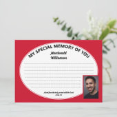 赤い私の特別な思い出の写真の哀悼カード 招待状 (スタンド正面)