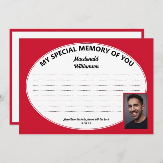 赤い私の特別な思い出の写真の哀悼カード 招待状 (正面/裏面)