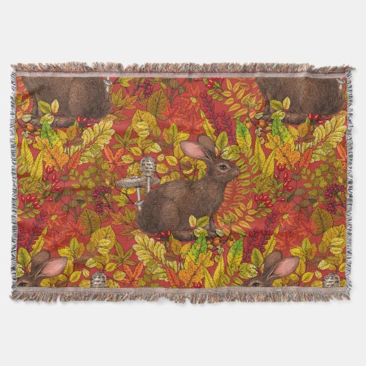 赤い秋のうさぎ スローブランケット (正面)