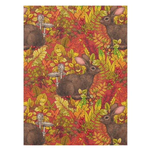 赤い秋のうさぎ テーブルクロス (正面)