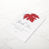 赤い秋のイロハカエデの結婚式お礼 銀 箔招待状 (回転した状態)