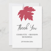 赤い秋のイロハカエデの葉 ウェディング サンクス サンキューカード (正面)