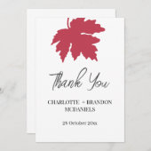 赤い秋のイロハカエデの葉 ウェディング サンクス サンキューカード (正面/裏面)