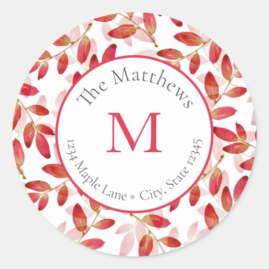 赤い秋のレイヤード水の色の葉ラベル ラウンドシール (正面)