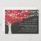 赤い秋の木とストリングライトのウェディング 招待状 (正面)