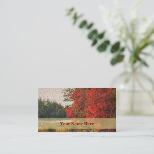 赤い秋の木の絵画自然名刺 名刺 (スタンド正面)