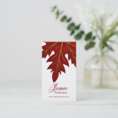 赤い秋の葉のデザインの縦の名刺 名刺 (スタンド正面)